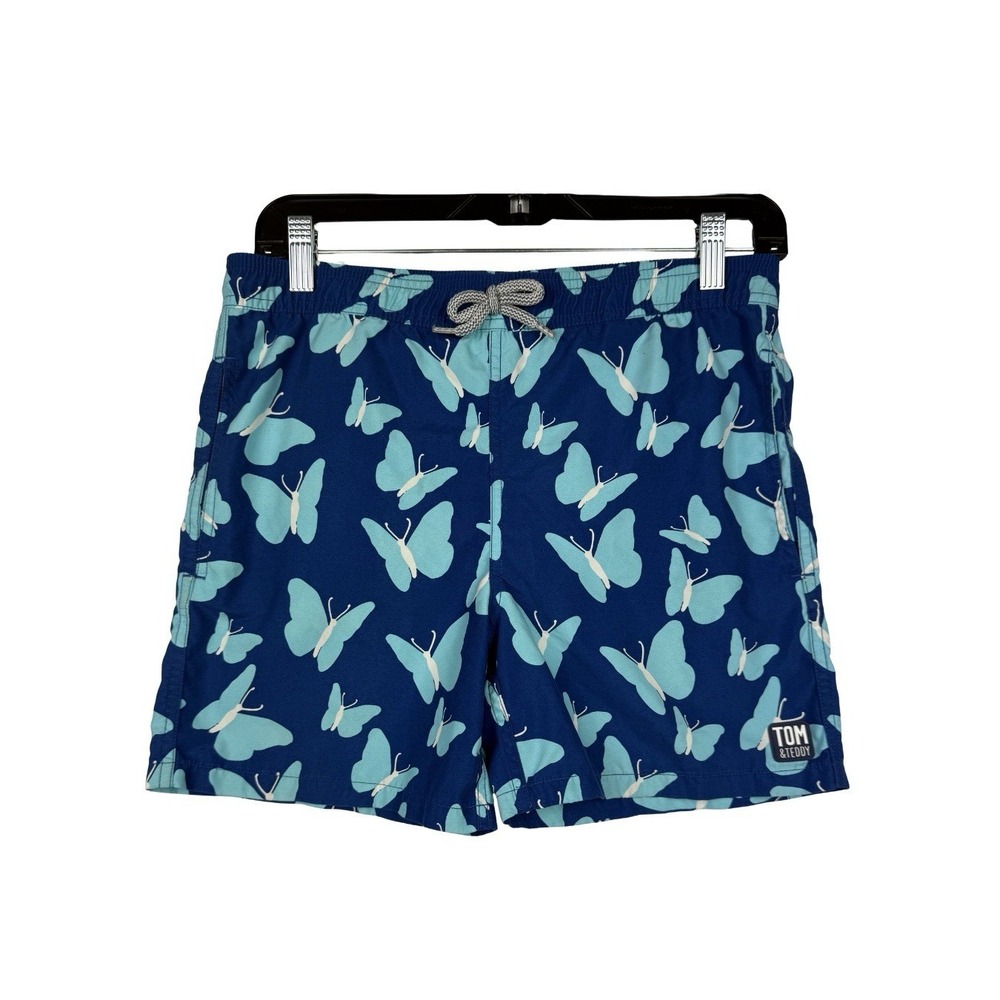 Tom & Teddy Butterfly‎ Swim Trunks Kids Size 9/10 Blue Beach Swim Shorts